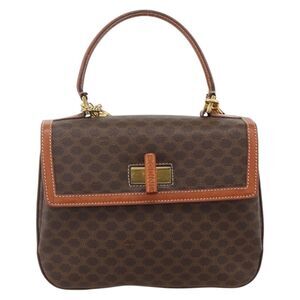 Celine Vintage Convertible Top Handle Macadam Coated Canvas Brown Pvc Handbag